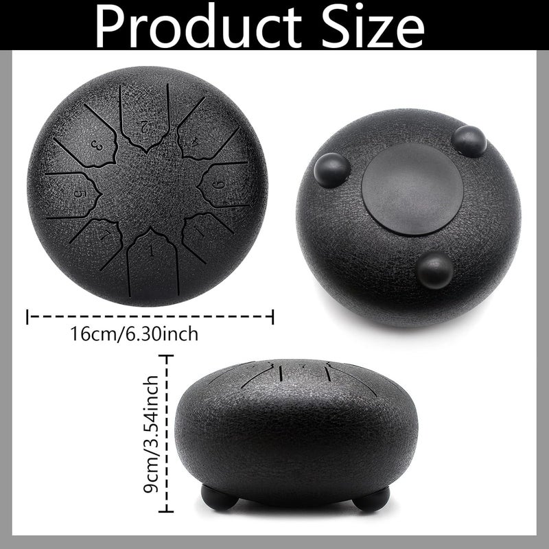 Anvin Steel Tongue Drum 6 Inch 8 Notes Metal Hand Drum with Drum Mallets Music Book Rain Drum Sound Healing Instruments for Meditation Yoga Zen Entertainment Gifts(Black) - Image 2